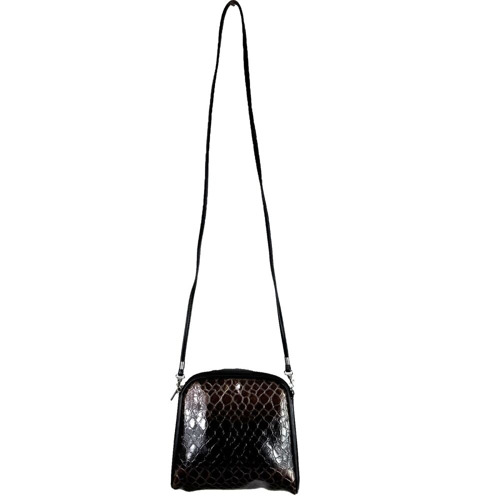 VANI Chic Shoulder Bag Handbag Patent Ombre Glossy Faux Croc Finish 2 n 1 Bags - Picture 8 of 9